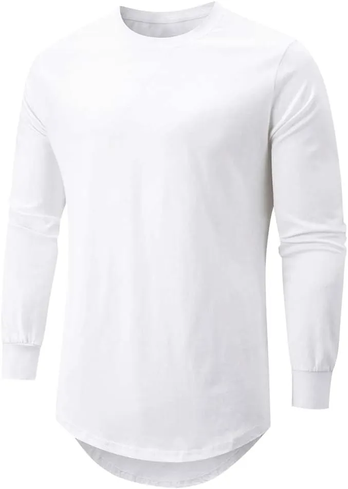 Mens T Shirts Casual Hipster Hip Hop Longline Crewneck Tee Shirts