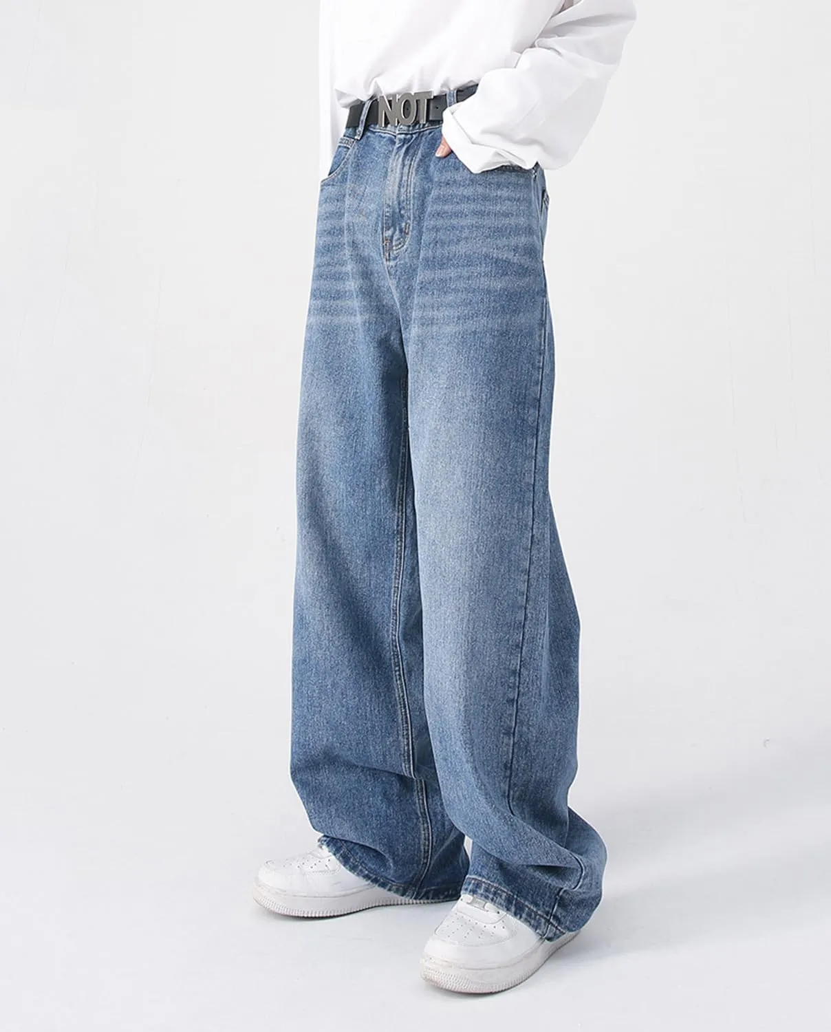 Mens Teen Boys Baggy Skater Jeans Mid Rise Wide Leg Hip Hop Jeans Vintage 90s Casual Loose Denim Pants