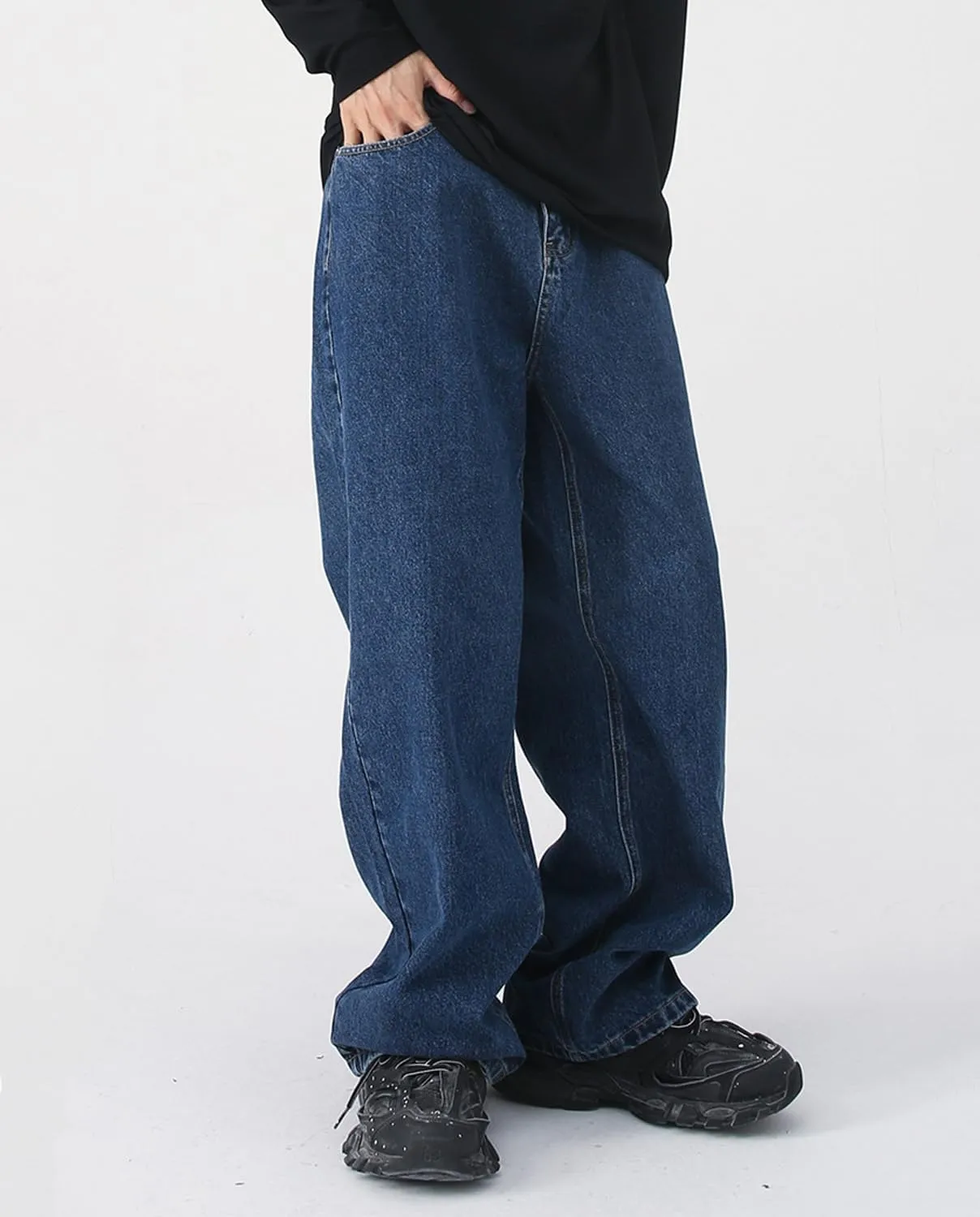 Mens Teen Boys Baggy Skater Jeans Mid Rise Wide Leg Hip Hop Jeans Vintage 90s Casual Loose Denim Pants