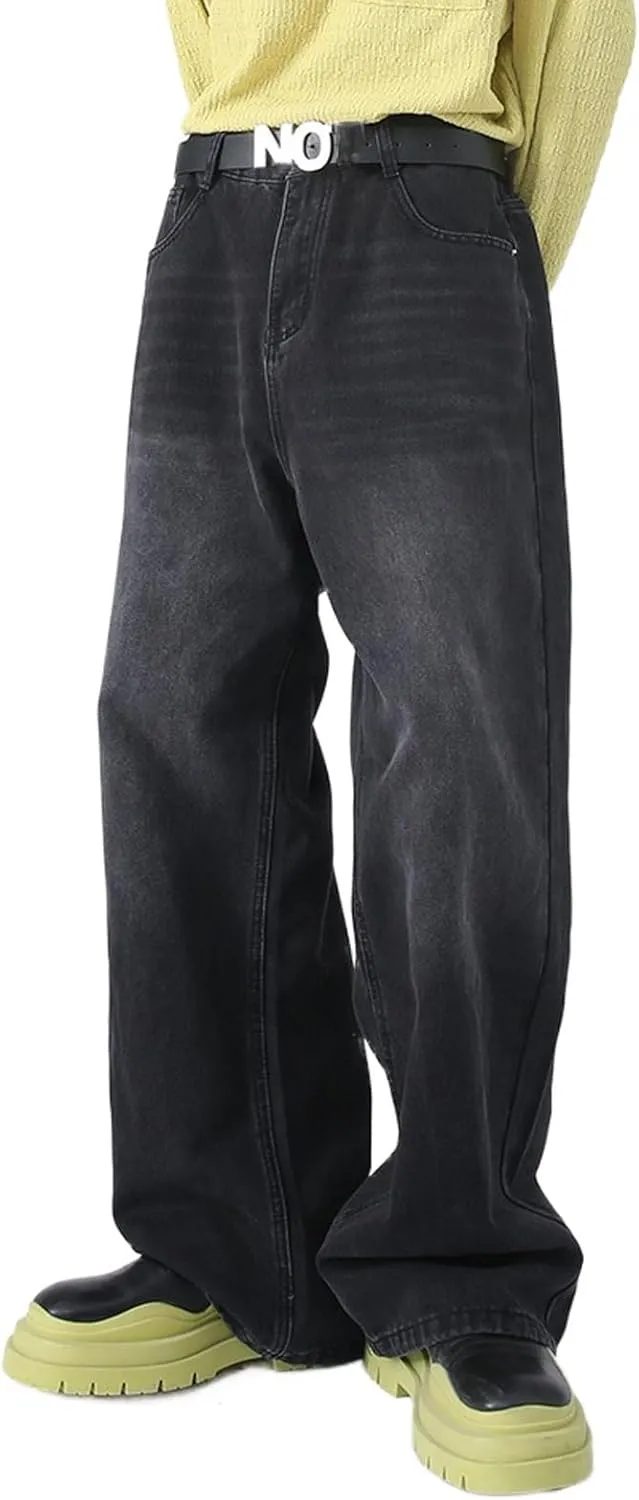 Mens Teen Boys Baggy Skater Jeans Mid Rise Wide Leg Hip Hop Jeans Vintage 90s Casual Loose Denim Pants