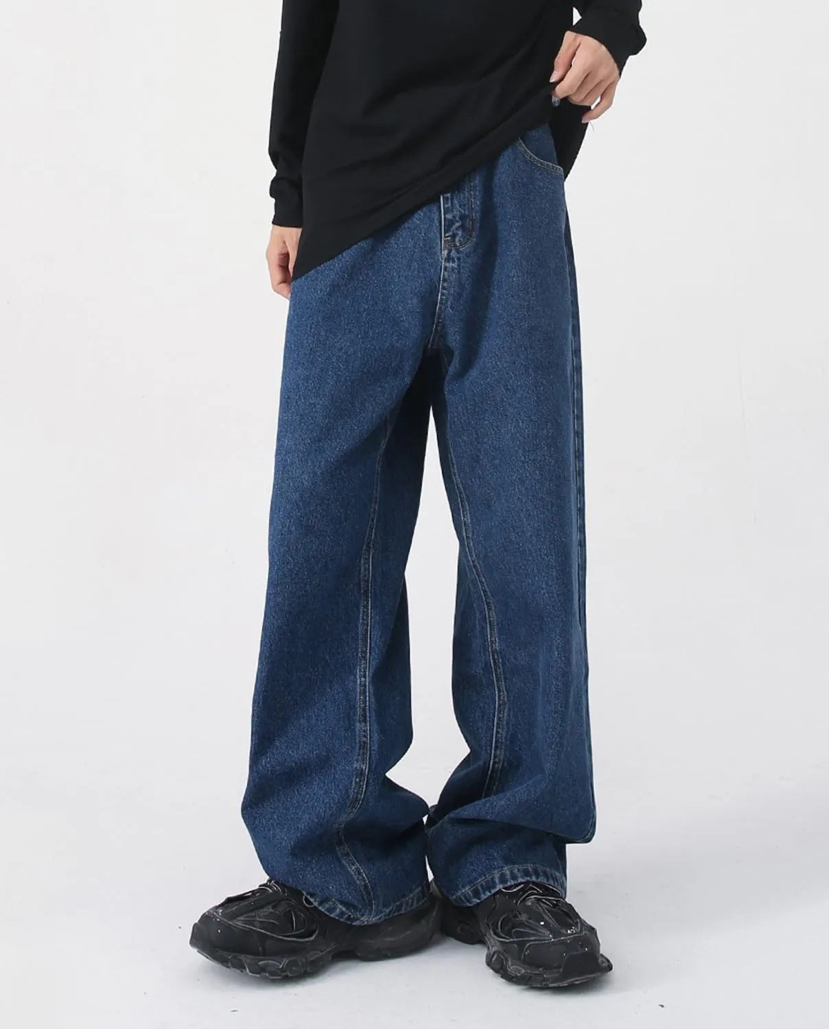 Mens Teen Boys Baggy Skater Jeans Mid Rise Wide Leg Hip Hop Jeans Vintage 90s Casual Loose Denim Pants