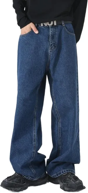 Mens Teen Boys Baggy Skater Jeans Mid Rise Wide Leg Hip Hop Jeans Vintage 90s Casual Loose Denim Pants