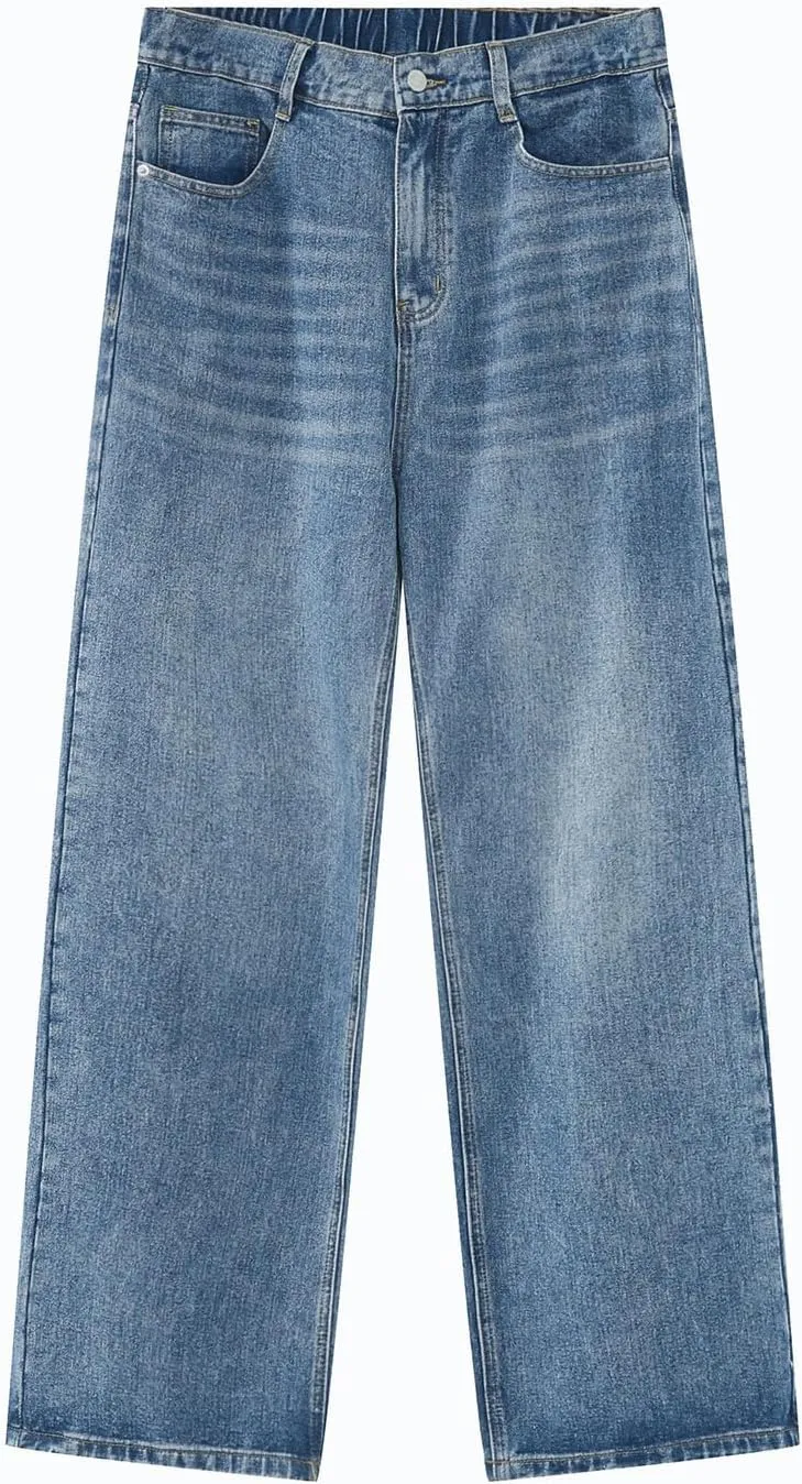 Mens Teen Boys Baggy Skater Jeans Mid Rise Wide Leg Hip Hop Jeans Vintage 90s Casual Loose Denim Pants