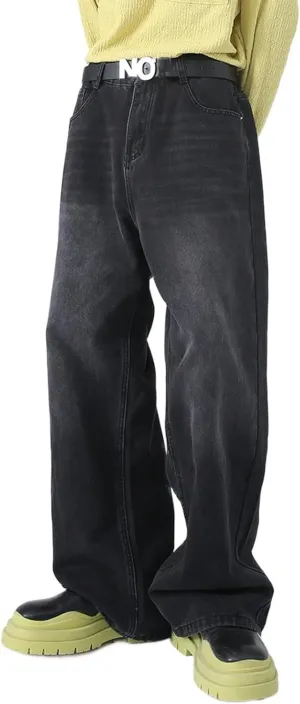 Mens Teen Boys Baggy Skater Jeans Mid Rise Wide Leg Hip Hop Jeans Vintage 90s Casual Loose Denim Pants