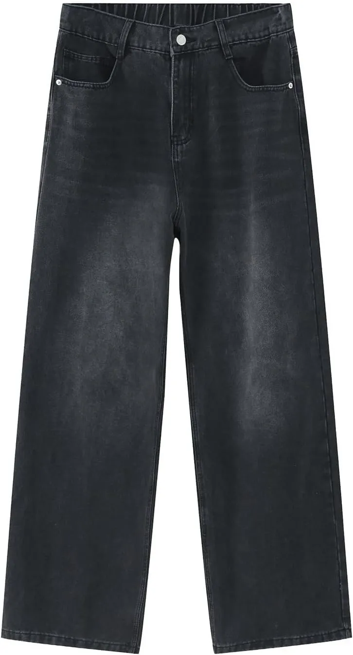 Mens Teen Boys Baggy Skater Jeans Mid Rise Wide Leg Hip Hop Jeans Vintage 90s Casual Loose Denim Pants