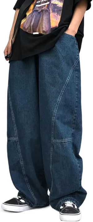Mens Teen Boys Super Baggy Jeans Mid Rise Wide Leg Hip Hop Skater Jeans Casual Loose Denim Pants Streetwear