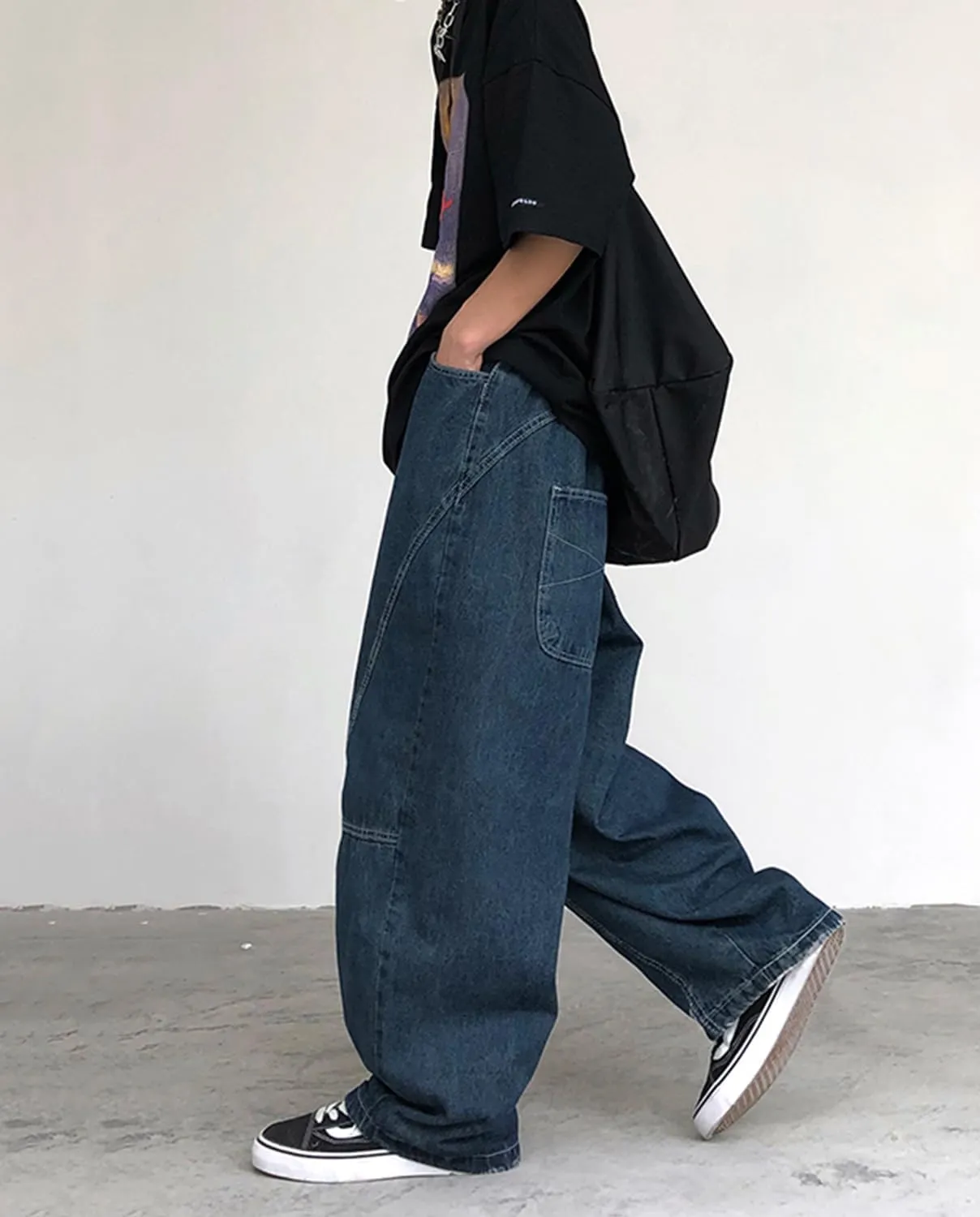 Mens Teen Boys Super Baggy Jeans Mid Rise Wide Leg Hip Hop Skater Jeans Casual Loose Denim Pants Streetwear