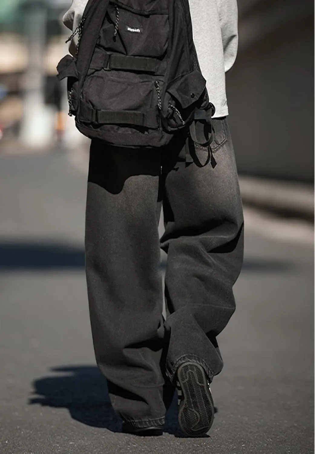 Mens Wide Leg Jeans Mid Rise Baggy Skater Jeans Casual Loose Hip Hop Barrel Denim Pants Streetwear