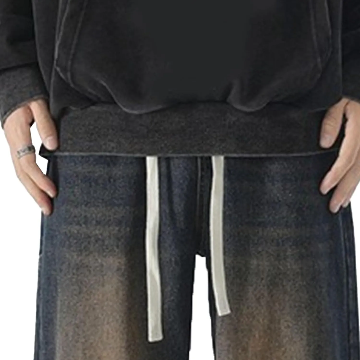 Mens Wide Leg Stylish Skater Jeans Casual Loose Fit Denim Pants Vintage Streetwear Hip Hop Jeggings
