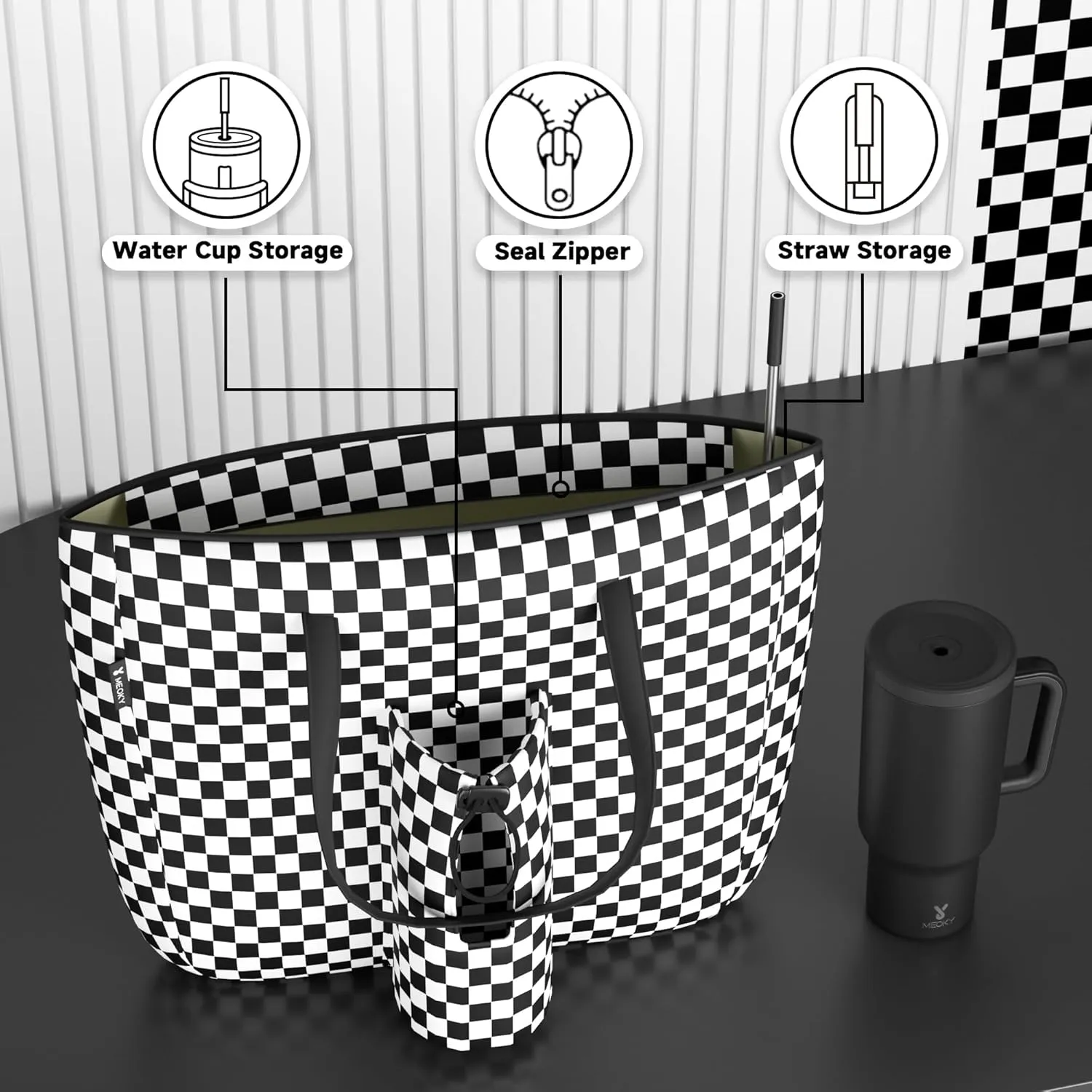 Meoky 15 L Womens Tote Bag: Utility Tote Bag with Zipper for 40 oz Tumbler with Handle