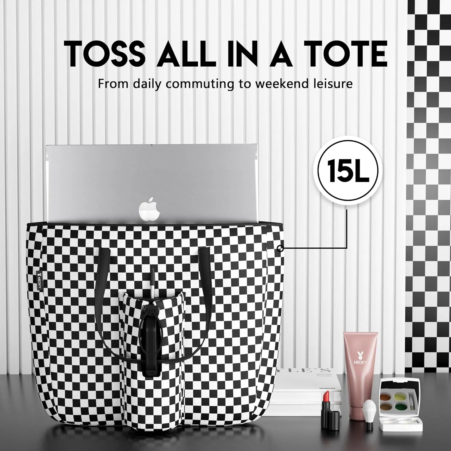 Meoky 15 L Womens Tote Bag: Utility Tote Bag with Zipper for 40 oz Tumbler with Handle