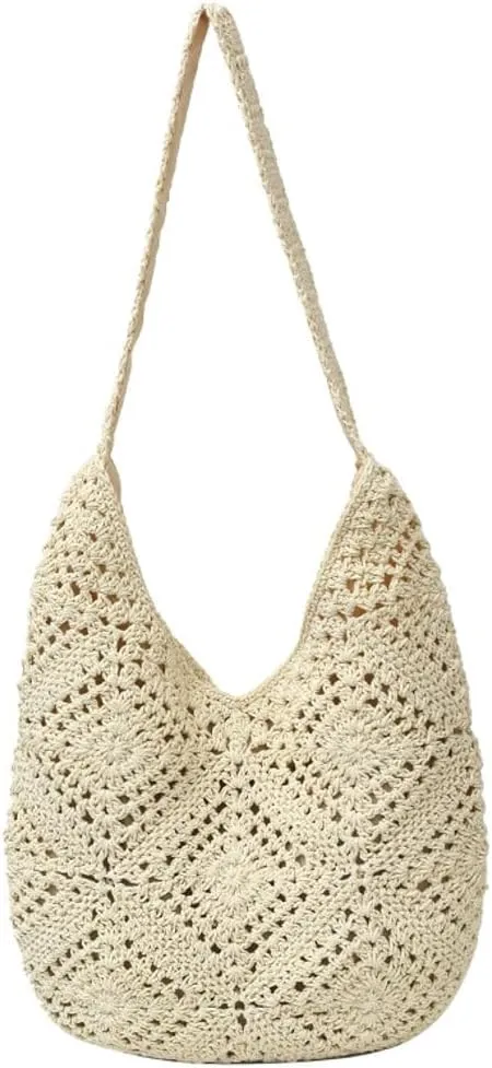 Mesh Beach Tote Bag, Woven Summer Vacation Aesthetic Boho Tote Bag for Women Shoulder Shopping Handbag Stylish crossbody