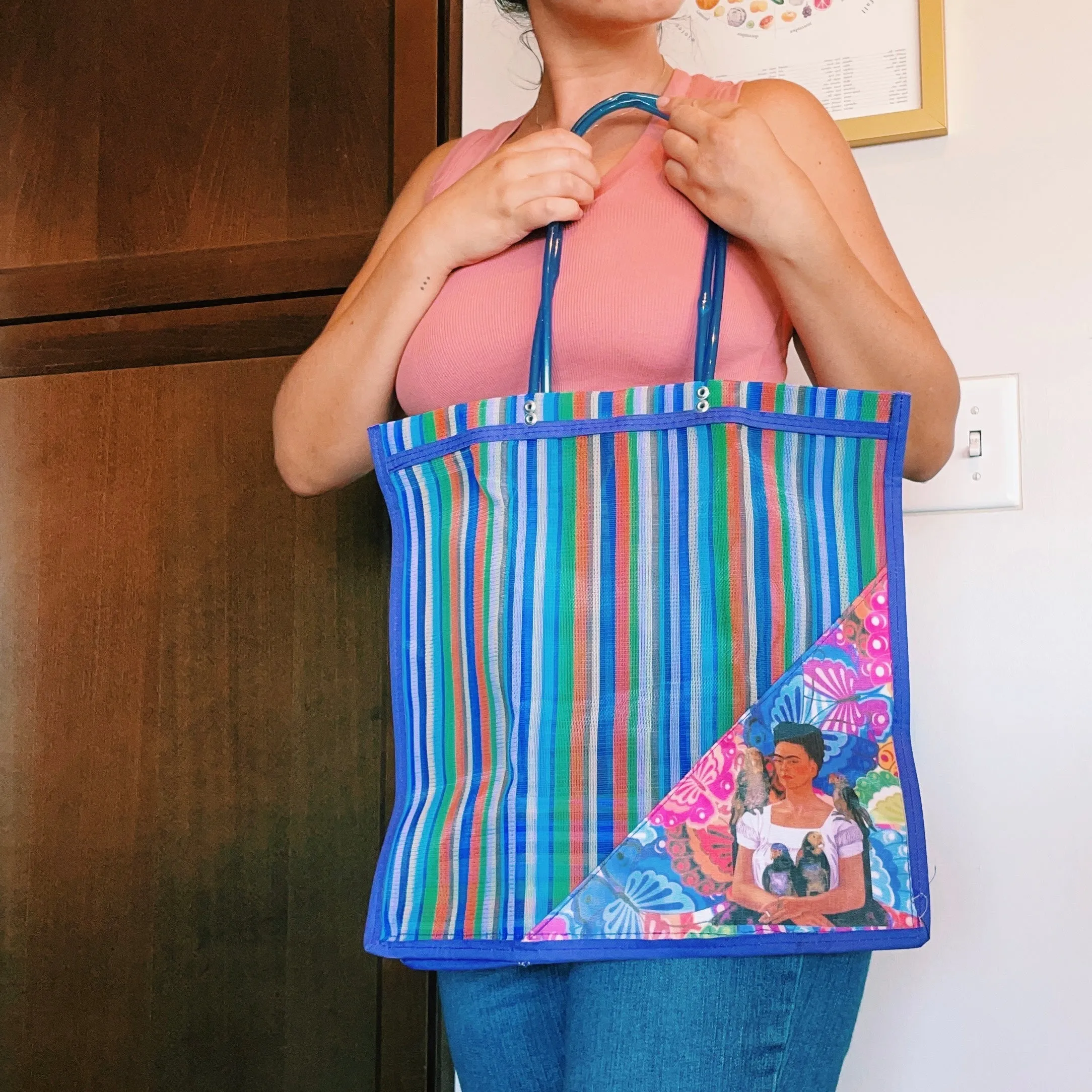 Mexican Triangle Frida Plastic Tote Purse 15 x15 in