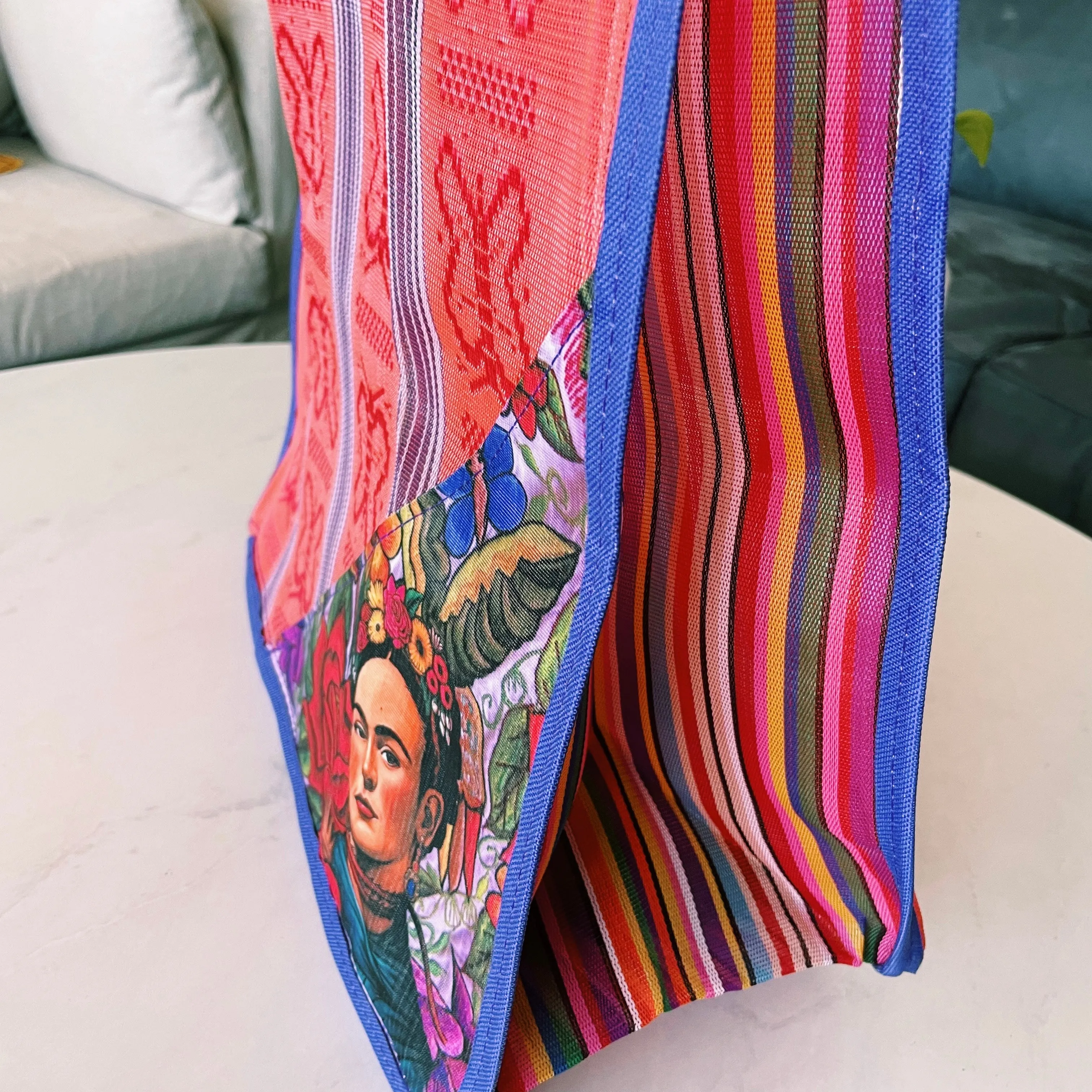 Mexican Triangle Frida Plastic Tote Purse 15 x15 in