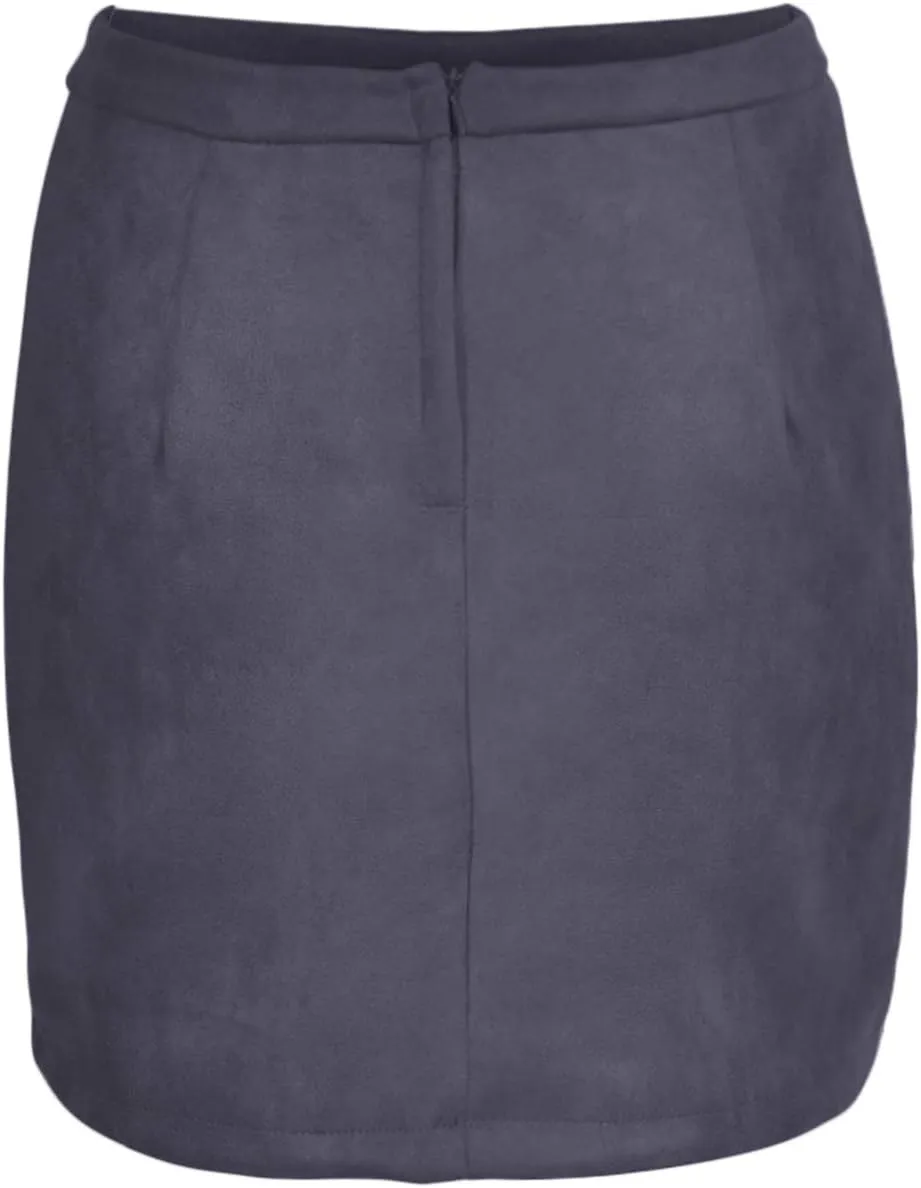 Meyeeka Women's Button Front Faux Suede High Waist A-line Mini Skirt with Pocket