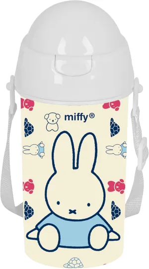 Miffy Buddy Auto Open Water Bottle with Straw Water Bottle BPA Free with Shoulder Bag Comfortable and Lightweight 500ml 7.3x19.5cm Pastel Beige M Casual, Pastel Beige, M, Casual