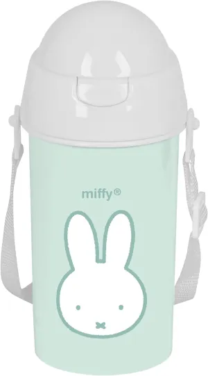 Miffy Menta Self-Opening Water Bottle with Straw, BPA Free, with Shoulder Bag, Comfortable and Lightweight, 500ml, 7.3 x 19.5 cm, Mint Green, Mint Green, Estándar, Casual, Mint Green, 1000 ml,