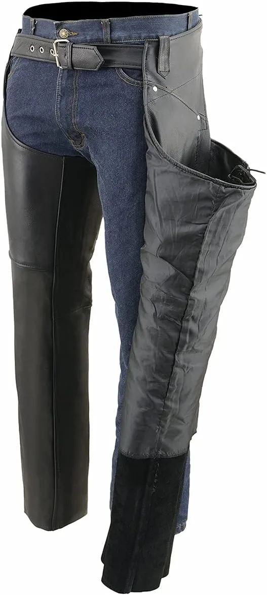 Milwaukee Leather Chaps for Women Black Naked Skin - Deep Hip Pockets and Back Thigh Laces Motorcycle Chap - ML1173-2X-Small