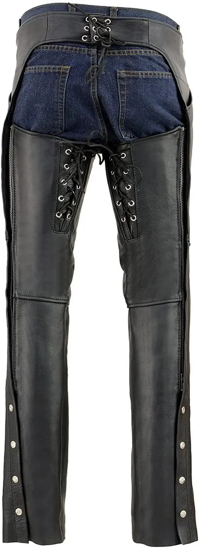 Milwaukee Leather Chaps for Women Black Naked Skin - Deep Hip Pockets and Back Thigh Laces Motorcycle Chap - ML1173-2X-Small