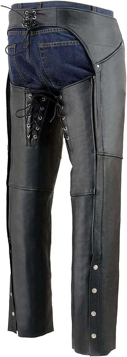 Milwaukee Leather Chaps for Women Black Naked Skin - Deep Hip Pockets and Back Thigh Laces Motorcycle Chap - ML1173-2X-Small