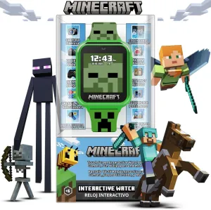 Minecraft Kids Smartwatch - Interactive LED Screen Watch with 10 Custom Watch Faces, Games, Camera, Alarm, Step Tracker & More - Fun Tech Gift for Boys and Girls - Fits Wrists 5.5'' to 8.0"