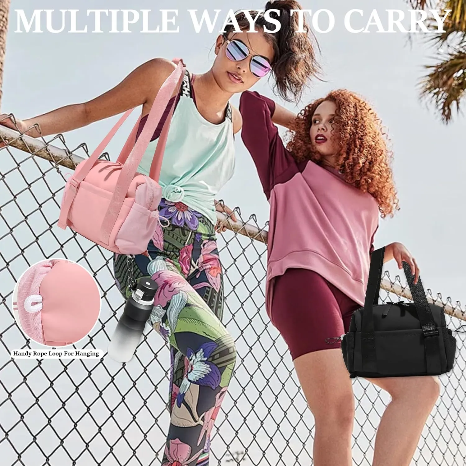 Mini Gym Bag for Women & Girls with Wet Compartment Small Gym Tote Bag Waterproof Travel Duffle Bag Cute Workout Sports Bag, Pink