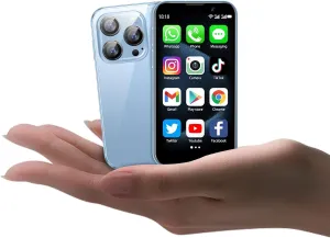 Mini Phone World's Smallest 3.0" HD Touch Screen Mini Smartphone Unlocked Android Compact Mobile Phone for Kids &Students Cell Phone wih Quad-Core Dual SLM Face lD2GB 16GB Blue