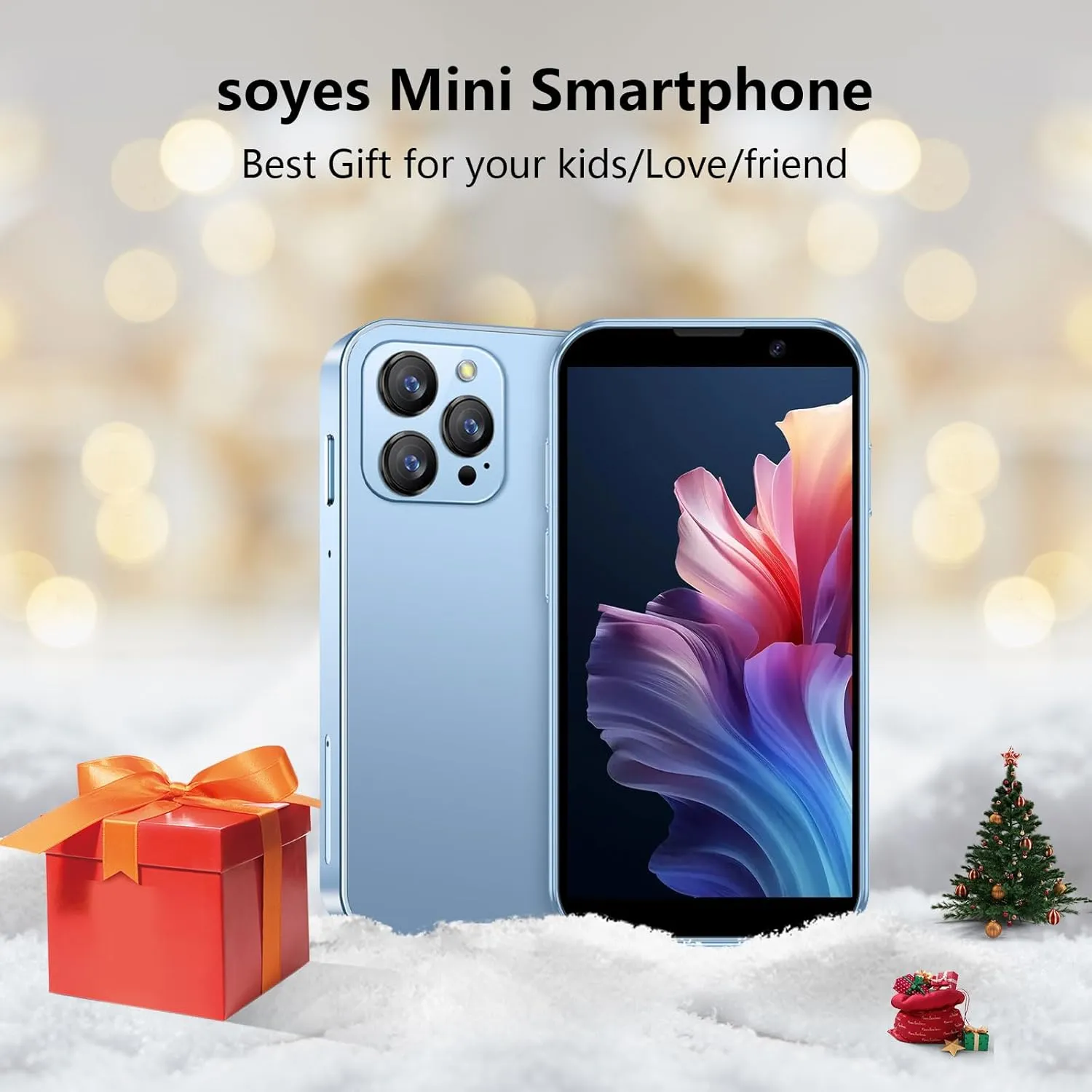 Mini Phone World's Smallest 3.0" HD Touch Screen Mini Smartphone Unlocked Android Compact Mobile Phone for Kids &Students Cell Phone wih Quad-Core Dual SLM Face lD2GB 16GB Blue