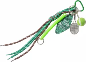 Mini Tennis Keychain Set - Green Tennis Ball & Racket Key Ring, Striped Lanyard, Sporty Bag Charm for Backpack, Purse, Gift for Tennis Lovers (Tennis Accessories)
