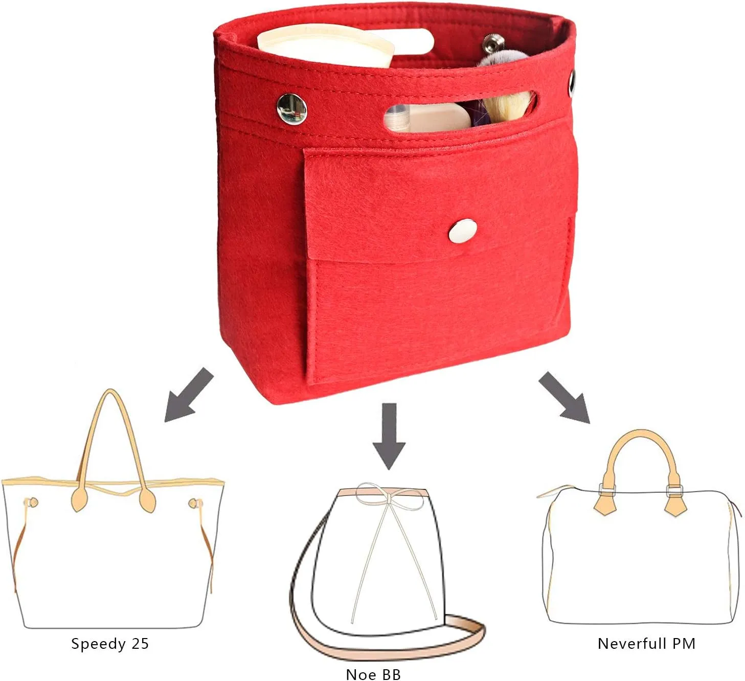 Mini Tote Purse organizer insert, Felt lightweight Handbag Organizer Fits LV Neverfull PM, Speedy 25, NOÉ BB, NeoNoe
