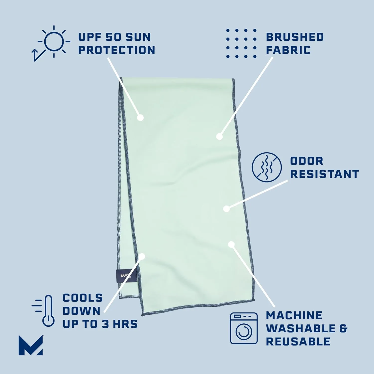 MISSION Max Plus Cooling Towel- Soft, Durable Microfiber - Cools Up to 3 Hours - UPF 50 Sun Protection - Machine Washable