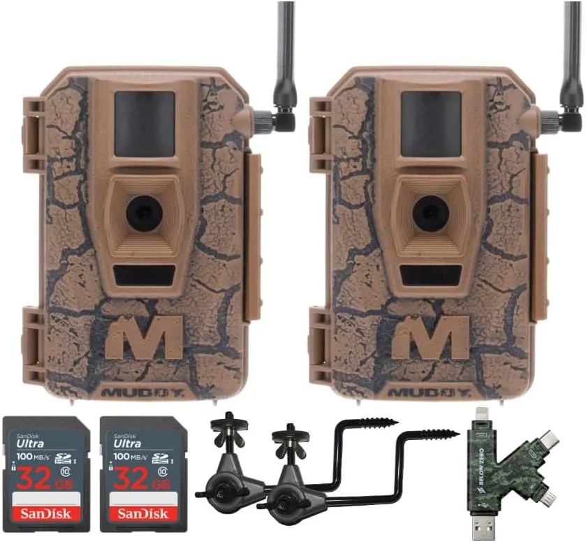 Mitigator Cellular 24MP Imaging Trail Camera (2-Pack) Bundle with Trail Camera Holder (2-Pack), SDHC UHS-I Memory Card (2-Pack), and High Speed Card Reader (7 Items)
