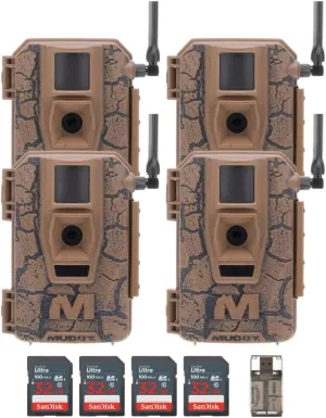 Mitigator Cellular 24MP Imaging Trail Camera with 80 Feet Detection and Flash Range (4-Pack) Bundle with 32GB Ultra SDHC UHS-I Memory Card (4-Pack) and Focus High Speed Card Reader (9 Items)