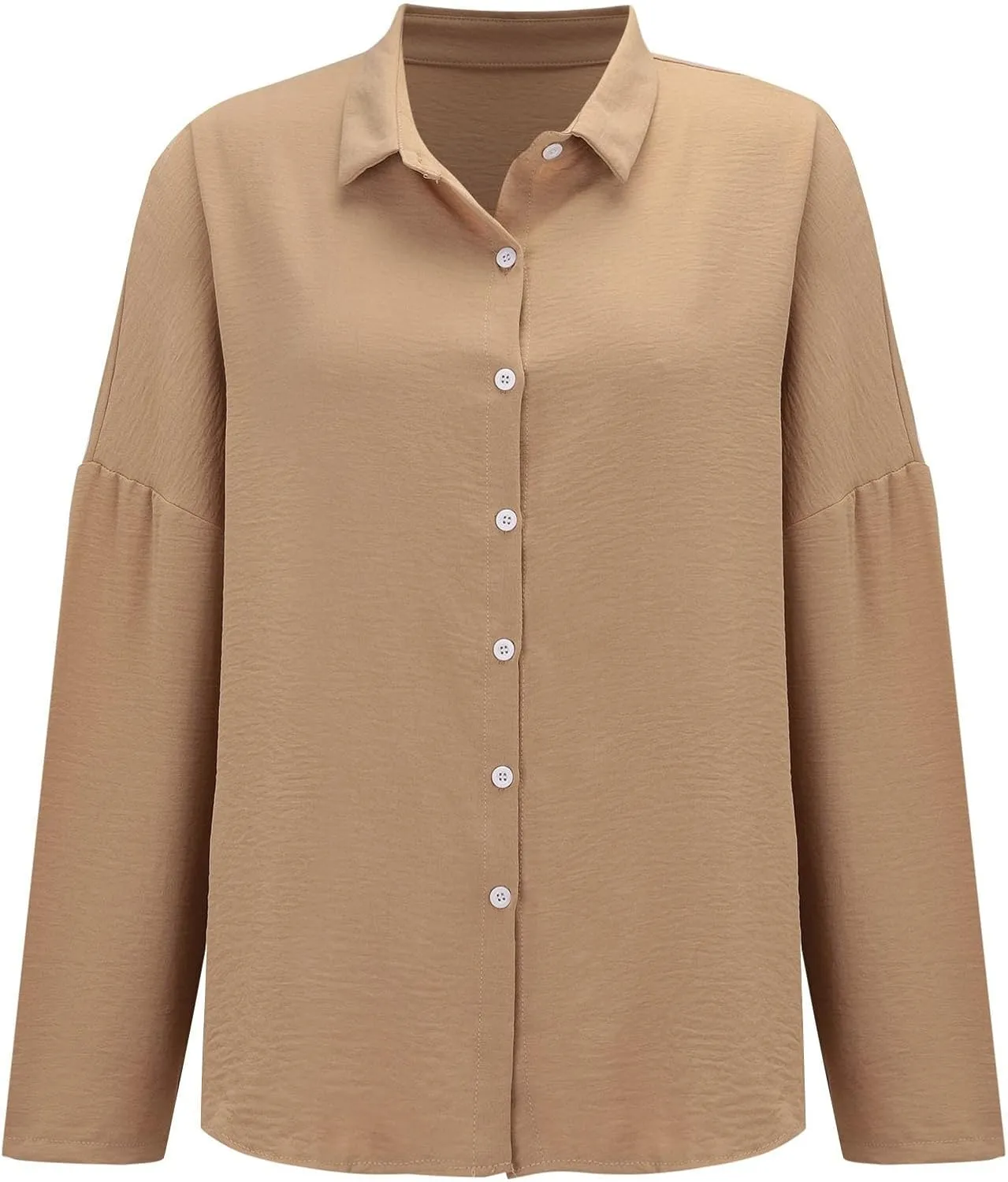 Miyaomn Womens Button Down Dress Shirts Cotton Linen Long Sleeve Collared Blouse Lightweight Slim Fit Solid V Neck Casual Top