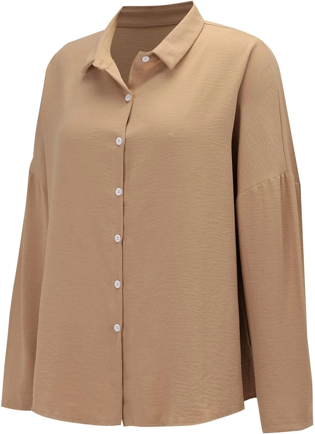 Miyaomn Womens Button Down Dress Shirts Cotton Linen Long Sleeve Collared Blouse Lightweight Slim Fit Solid V Neck Casual Top