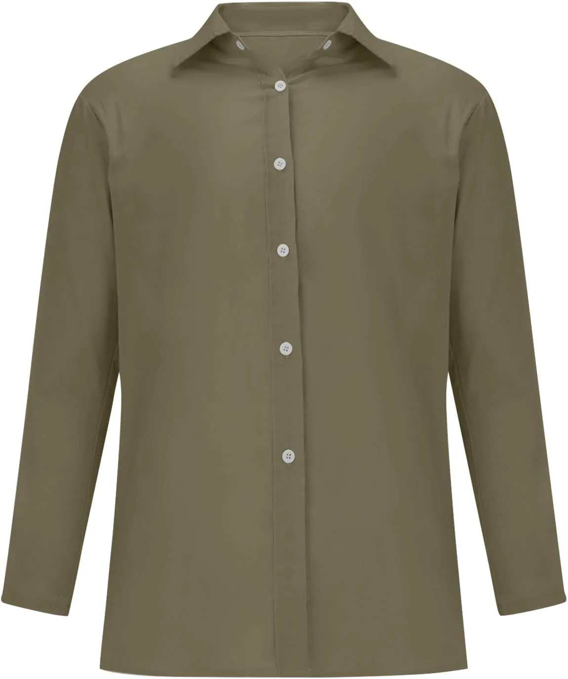 Miyaomn Women's Linen Button Down Shirts Casual Solid Long Sleeve Dress Shirt Spring Fall Loose Fit V Neck Lapel Blouses Tops