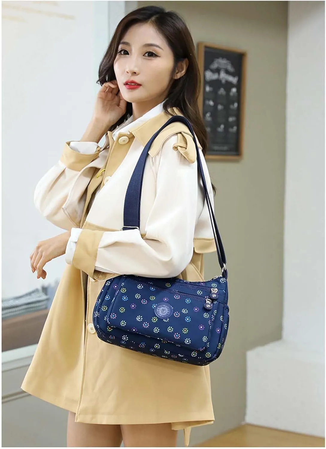 MLAFE Women Shoulder Handbag Nylon Multi-Pocket Crossbody Purse Bags for Women Travel Shoulder Bag for Travel/Shopping/Hiking