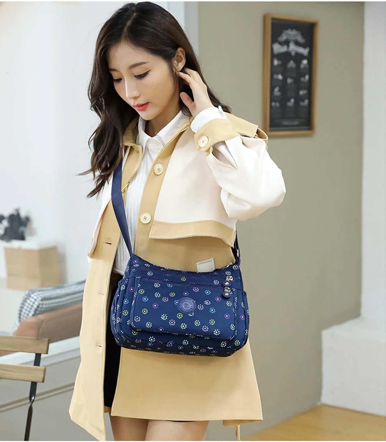 MLAFE Women Shoulder Handbag Nylon Multi-Pocket Crossbody Purse Bags for Women Travel Shoulder Bag for Travel/Shopping/Hiking