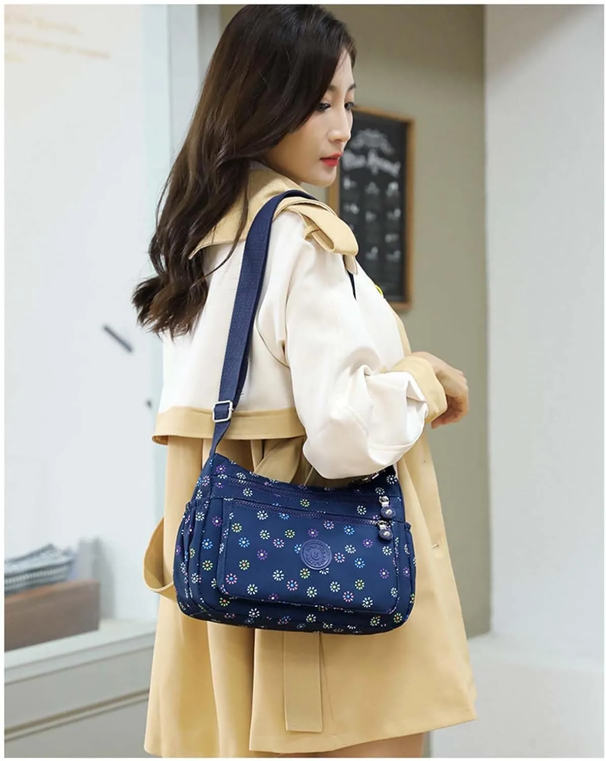 MLAFE Women Shoulder Handbag Nylon Multi-Pocket Crossbody Purse Bags for Women Travel Shoulder Bag for Travel/Shopping/Hiking
