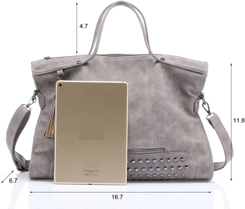 Mn&Sue Punk Motorcycle Style Rivet Studded PU Leather Women Handbags Ladies Top Handle Satchel Large Tote Bag Crossbody Bags