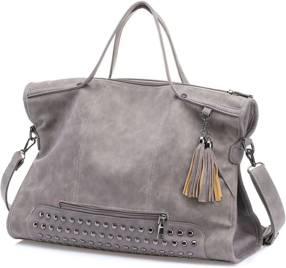 Mn&Sue Punk Motorcycle Style Rivet Studded PU Leather Women Handbags Ladies Top Handle Satchel Large Tote Bag Crossbody Bags