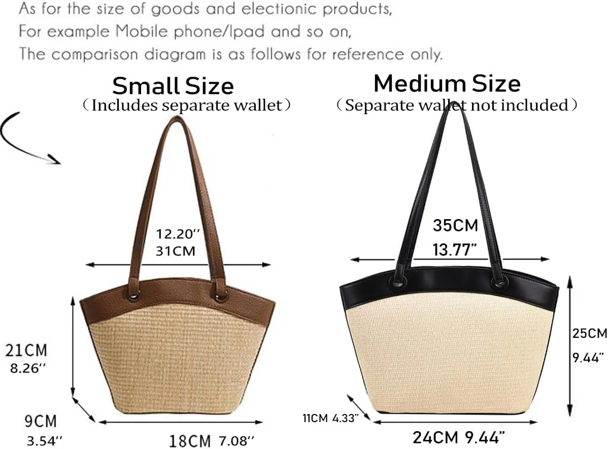 Molodo Straw Woven Bag Women's Beach Tote Bag Versatile Straw Shoulder Bag Handbag for Vacation Travel