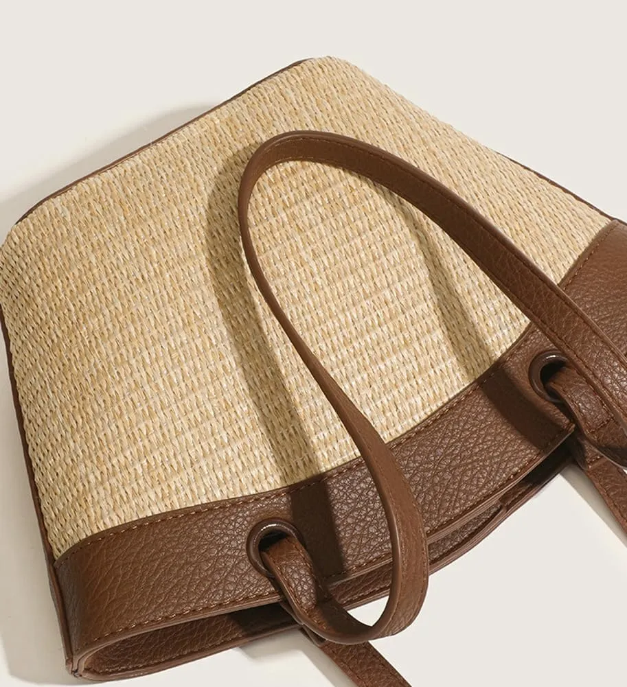 Molodo Straw Woven Bag Women's Beach Tote Bag Versatile Straw Shoulder Bag Handbag for Vacation Travel