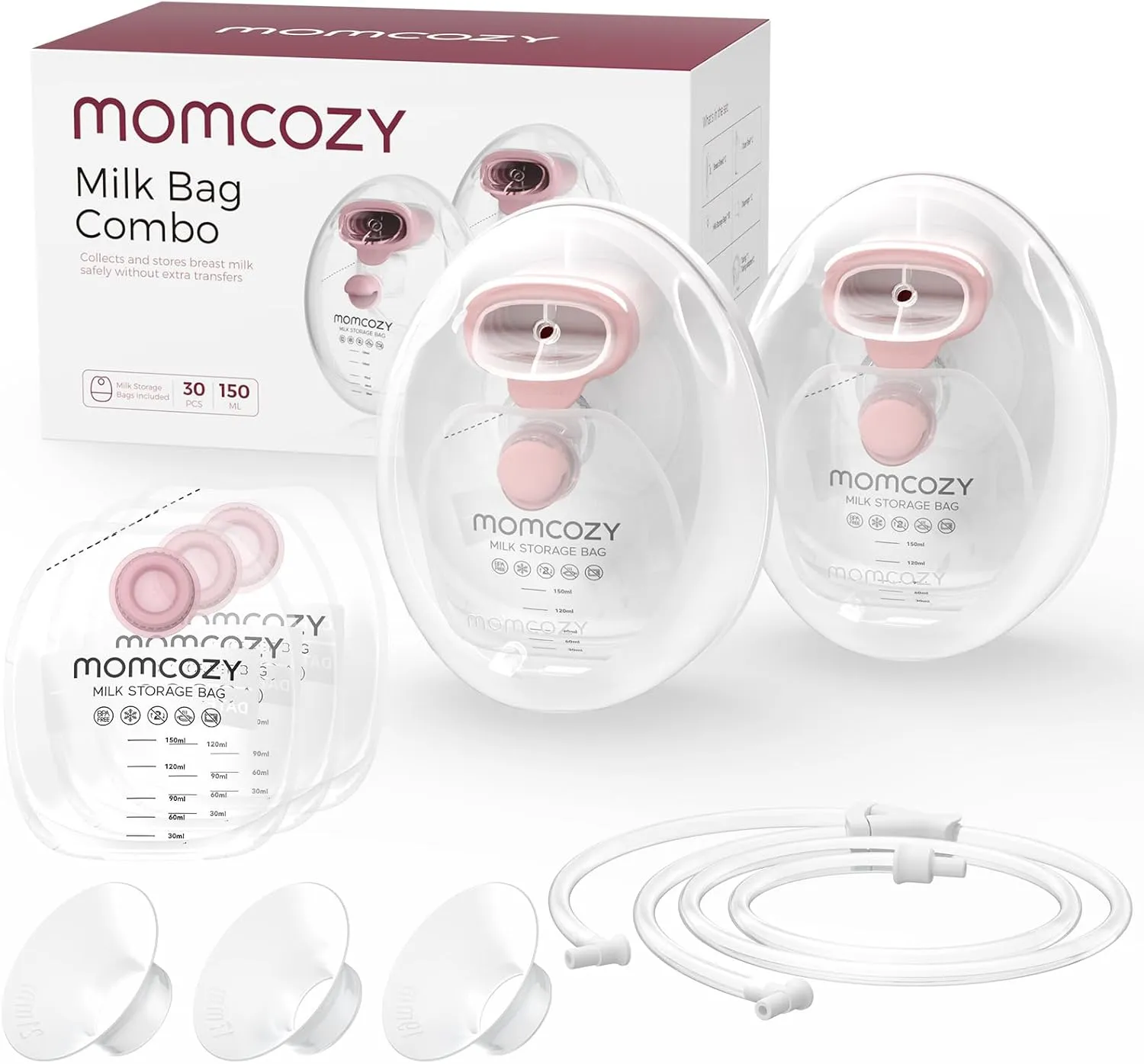 Momcozy Wearable Milk Collection Cups with Storage Bags (5 oz), Direct-to-Bag Breast Milk Bag Combo, Breast Pump Parts for Momcozy V1 Pro/V2 Pro/V1/V2 Pump & Most Electric Breast Pumps, 2 Pack