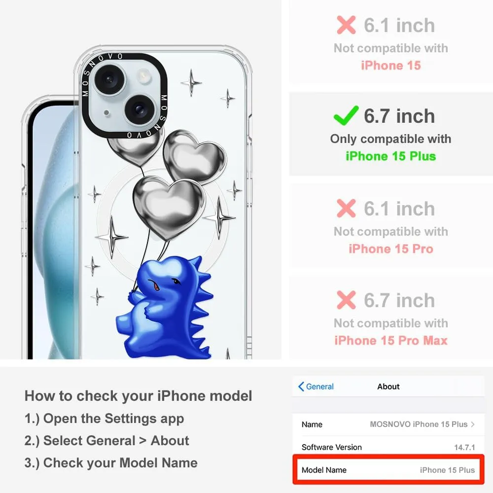 MOSNOVO Case for iPhone 15 Plus/iPhone 14 Plus, [Compatible with Magsafe] [Buffertech 6.6ft Military-Grade Drop Protection] [Anti Peel Off Tech] Clear Phone Case Design - Balloonasaurus