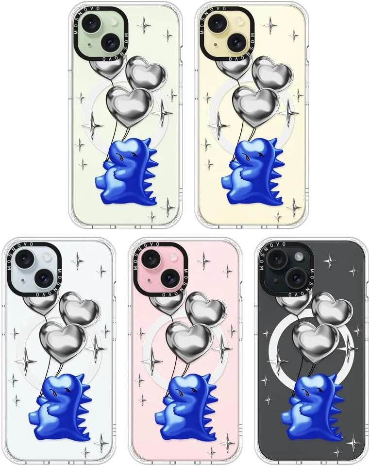 MOSNOVO Case for iPhone 15 Plus/iPhone 14 Plus, [Compatible with Magsafe] [Buffertech 6.6ft Military-Grade Drop Protection] [Anti Peel Off Tech] Clear Phone Case Design - Balloonasaurus