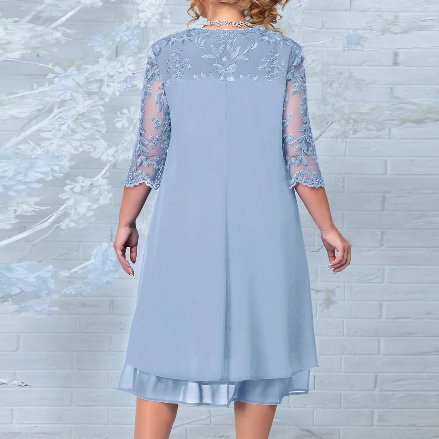 Mother of The Bride Dresses for Wedding Cocktail Midi Plus Size Dress Curvy Women Elegant Lace Formal Evening Party