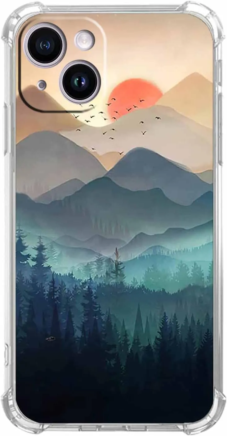 Mountain Sunset for iPhone 14 Case,Nature Wilderness Landscape Pattern,Trendy Soft TPU Protective Case for iPhone 14