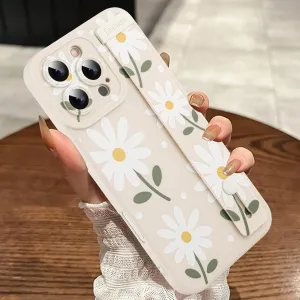 MOWIME Compatible with iPhone 16 Pro Max Case with Wrist Strap, Cute Daisy Floral Shockproof Soft TPU Protective Cover for Women Girls, Slim Anti Scratch Case for iPhone 16 Pro Max 6.9 Inch, White