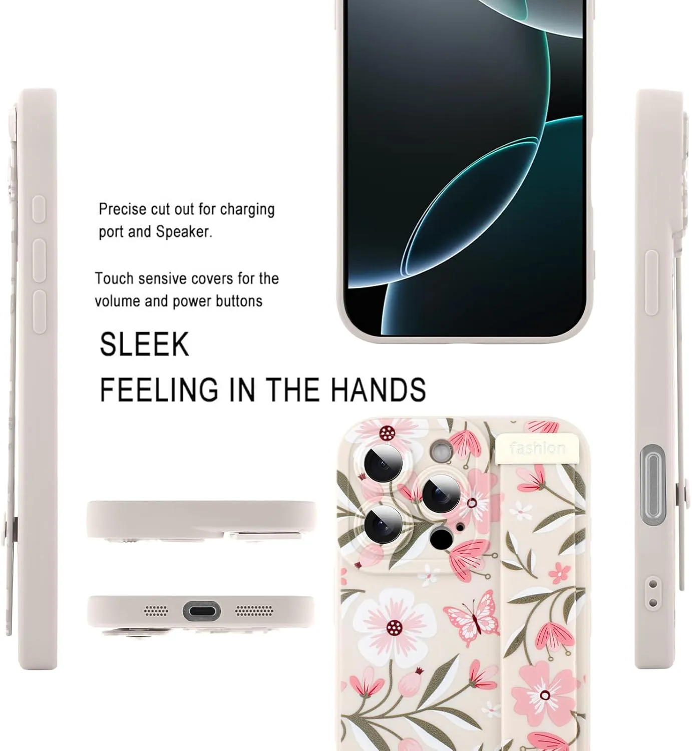 MOWIME Floral for iPhone 16 Pro Max Case with Wrist Strap, Flower Butterfly Design Shockproof Soft TPU Protective Cover Women Girls, Slim Anti Scratch Case for iPhone 16 Pro Max 6.9 Inch, White